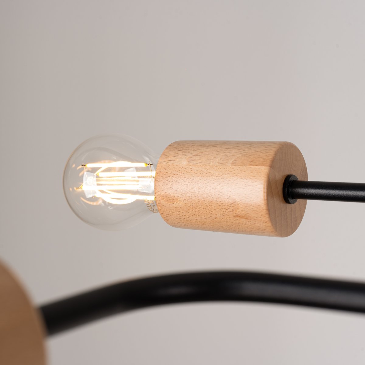 Lustre Acier Noir/Bois Naturel E27 6 Timbo noir, EDEN