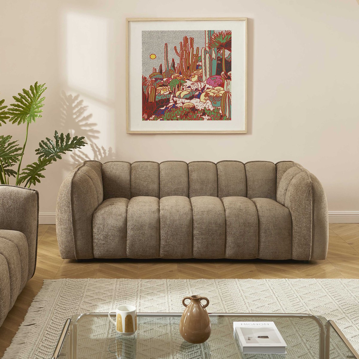 Ensemble canapés droits 3+2 en tissu MATILDA marron, SORELH