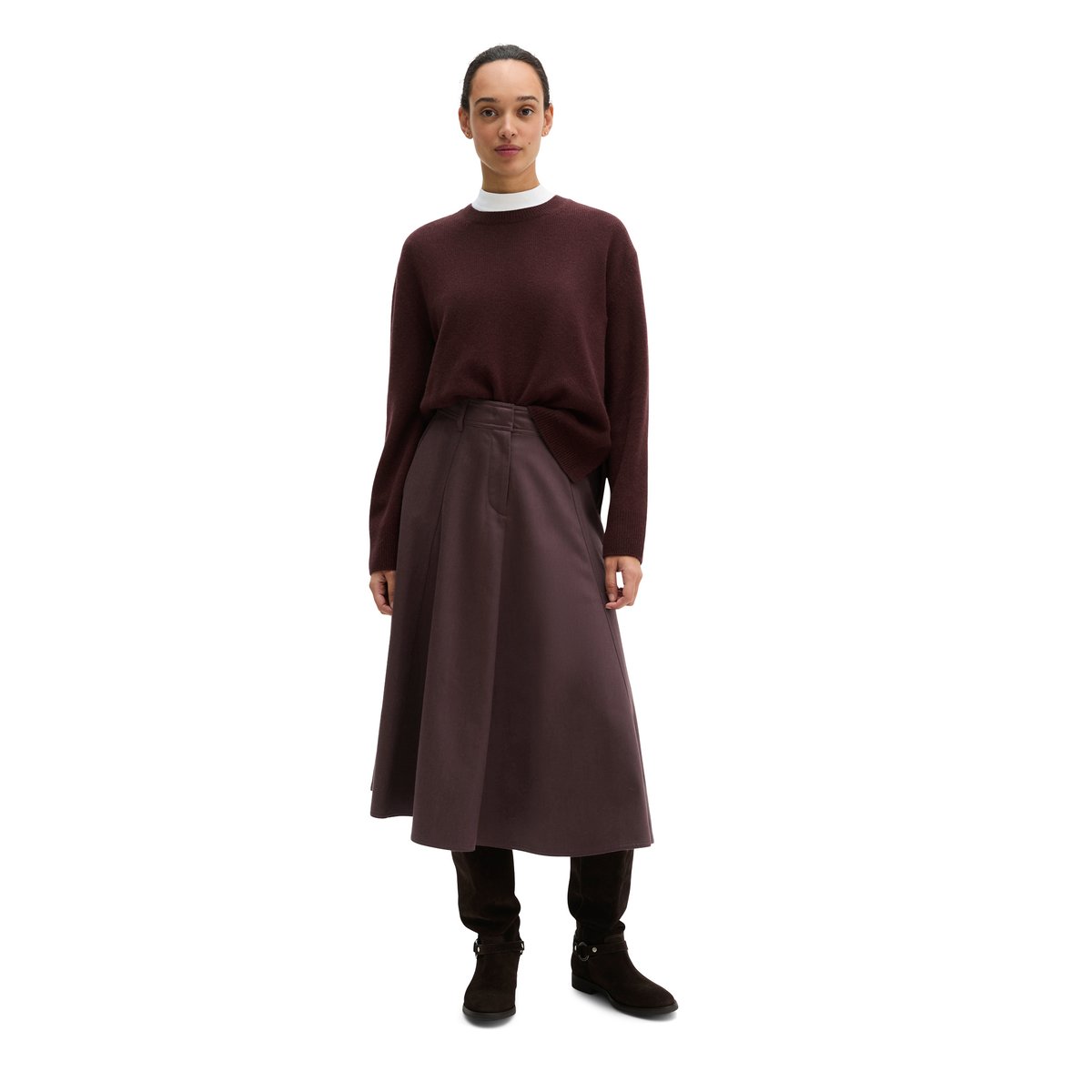 Jupe évasée en sergé de lyocell et de coton fluide rouge, MARC O'POLO