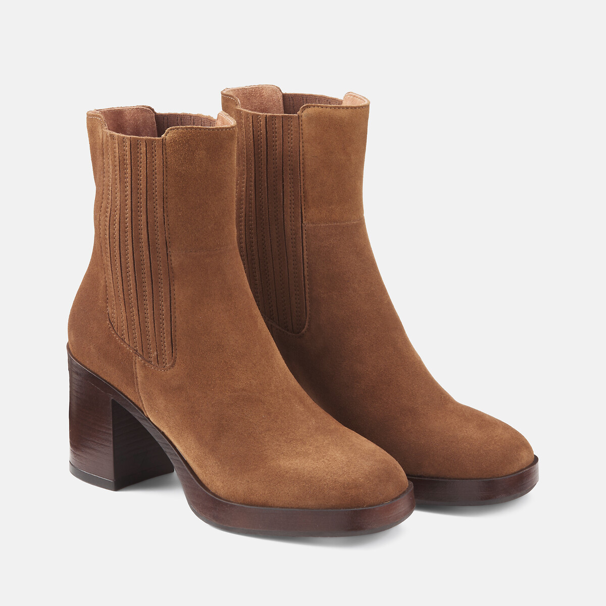 Stiefeletten aus Wildleder mit hohem Absatz kamel, LA REDOUTE COLLECTIONS