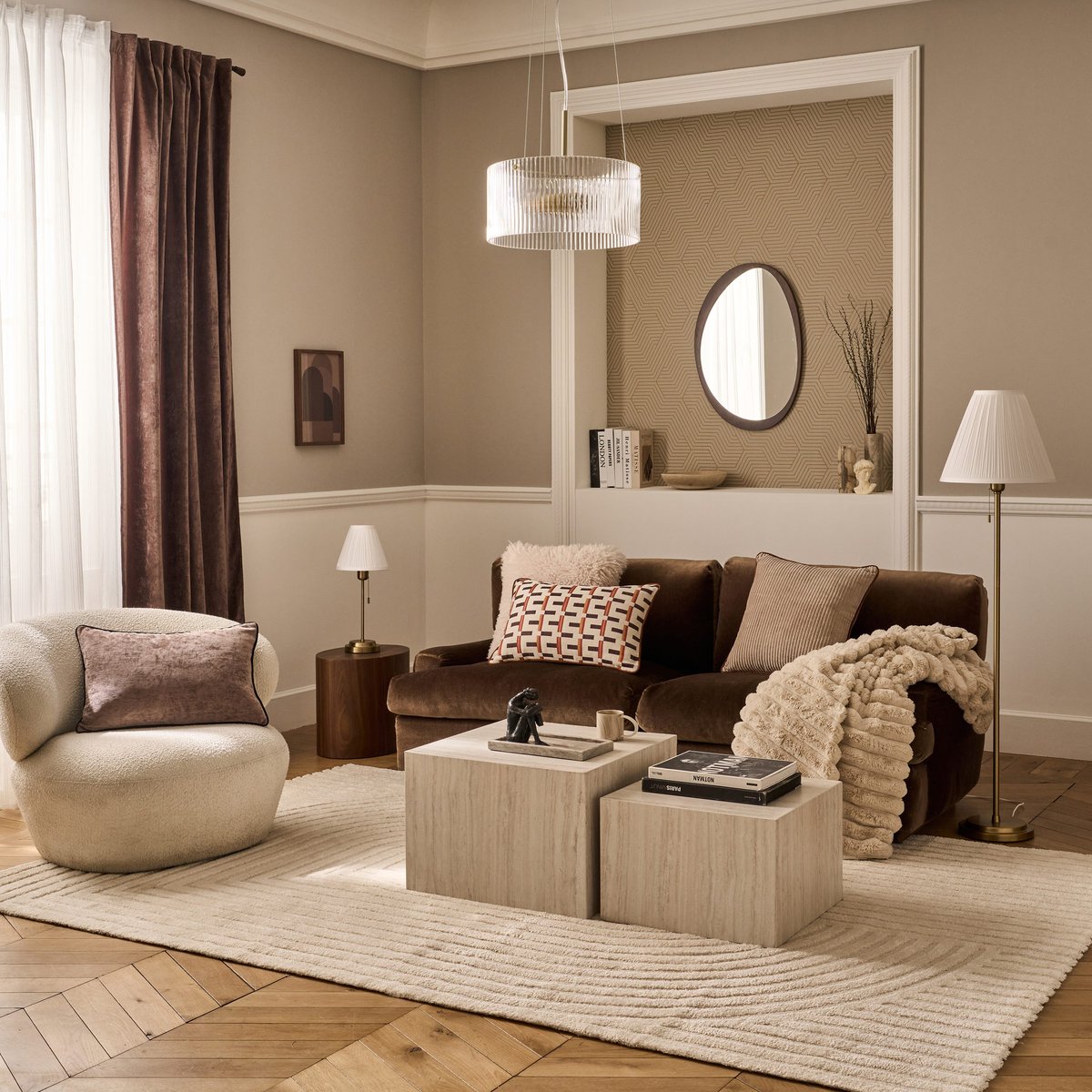 Rideau tamisant en polyester, ALARO marron, INSPIRE