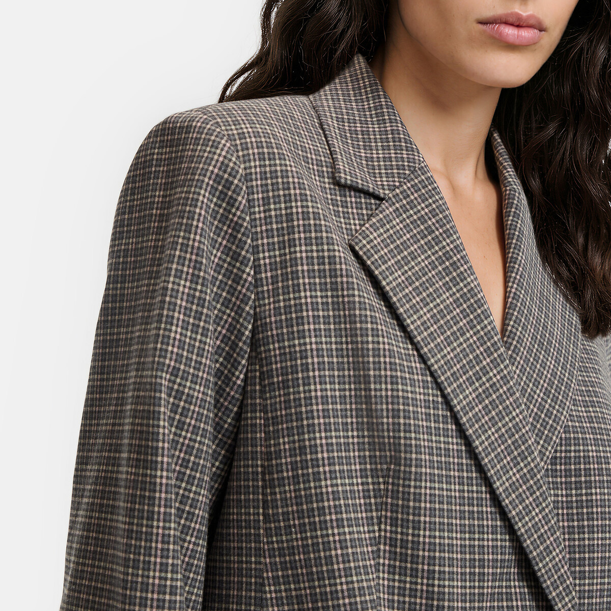 Checked Oversized Blazer checks on grey background, LA REDOUTE COLLECTIONS