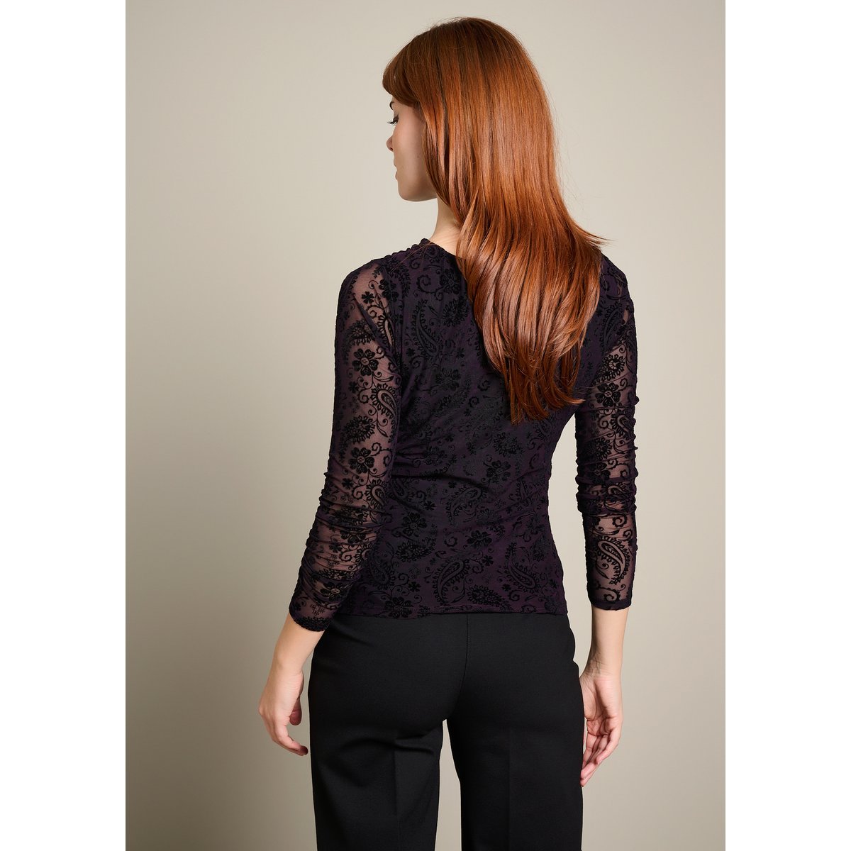 Top en résille motif cachemire noir, LOLALIZA