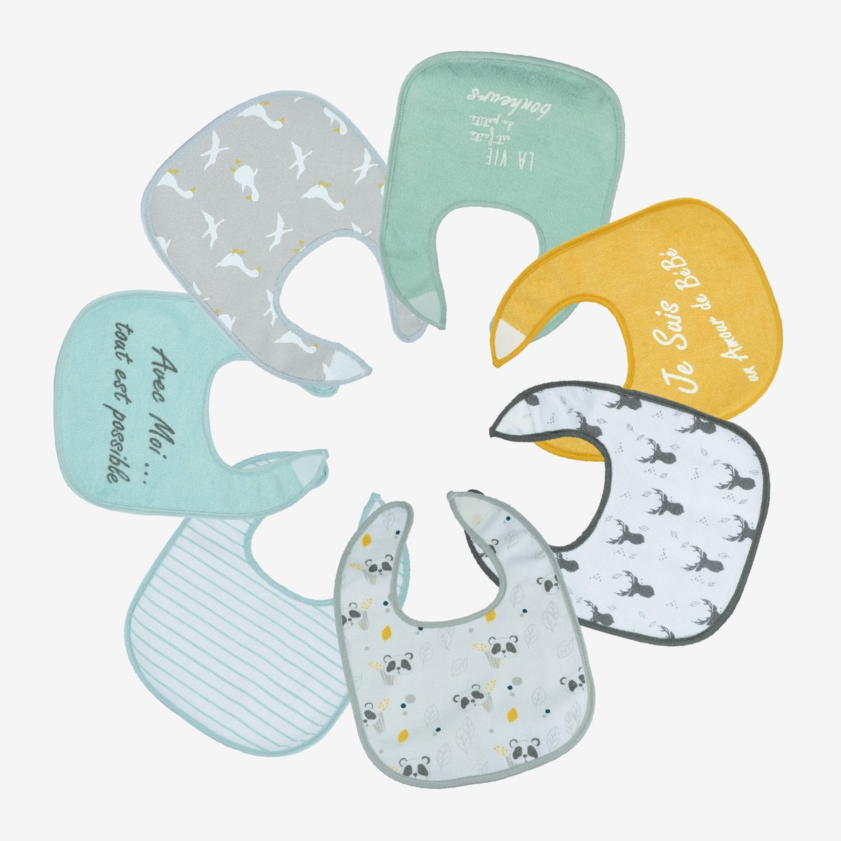 Lot de 7 bavoirs multicolor, TROIS KILOS SEPT