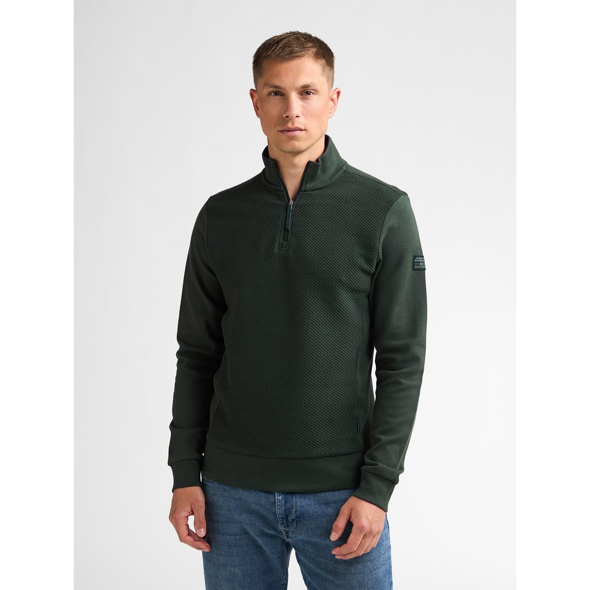 Pull col zippé en coton forgecrest vert deep green, PETROL INDUSTRIES