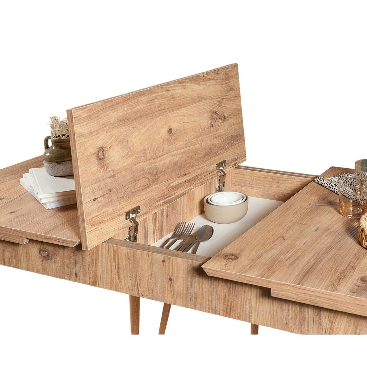 Table extensible 4/6 places - avec rangement ORINA bois clair, PIER IMPORT