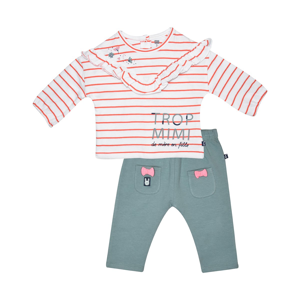 Ensemble tee shirt pantalon germandree maille bebe vert, SUCRE D'ORGE