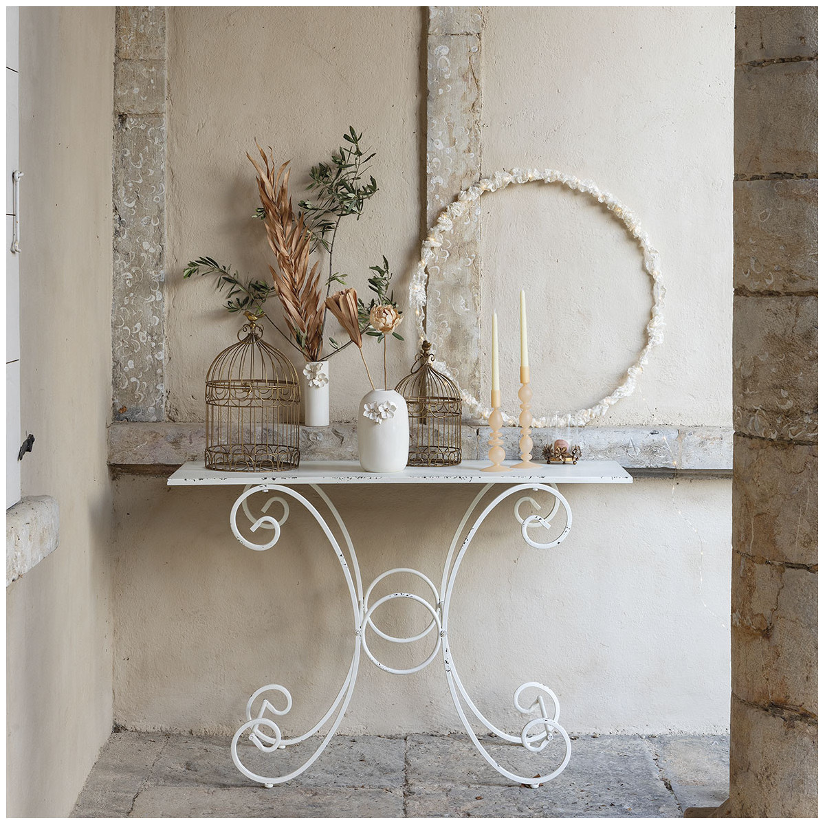 Table de jardin Champêtre rectangulaire en métal 120 x 40 x 81 cm couleur unique, MATHILDE M