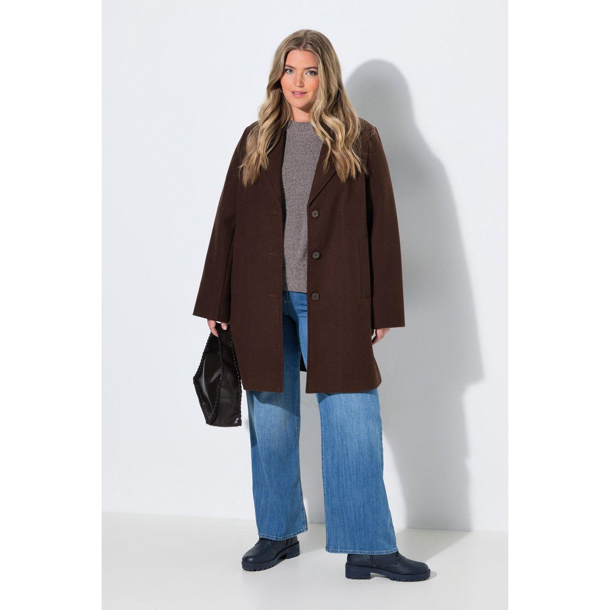 Manteau en laine mélangée chocolat noir, ULLA POPKEN