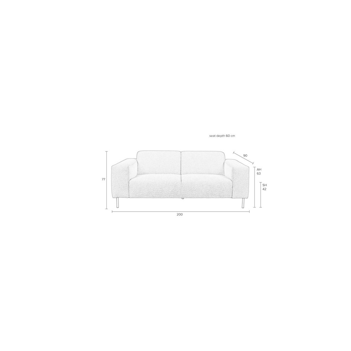 Canapé 2,5 places en tissu doux - QUADRO crème, MATHI DESIGN