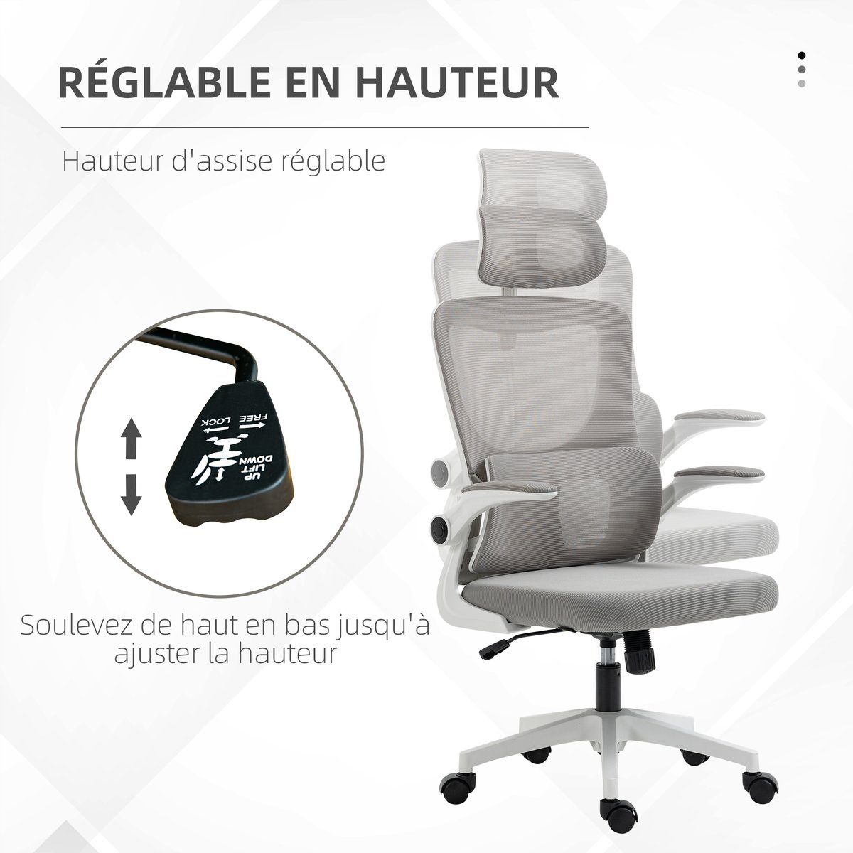 Chaise de bureau Maille (100% Polyester) Gris gris, HOMCOM