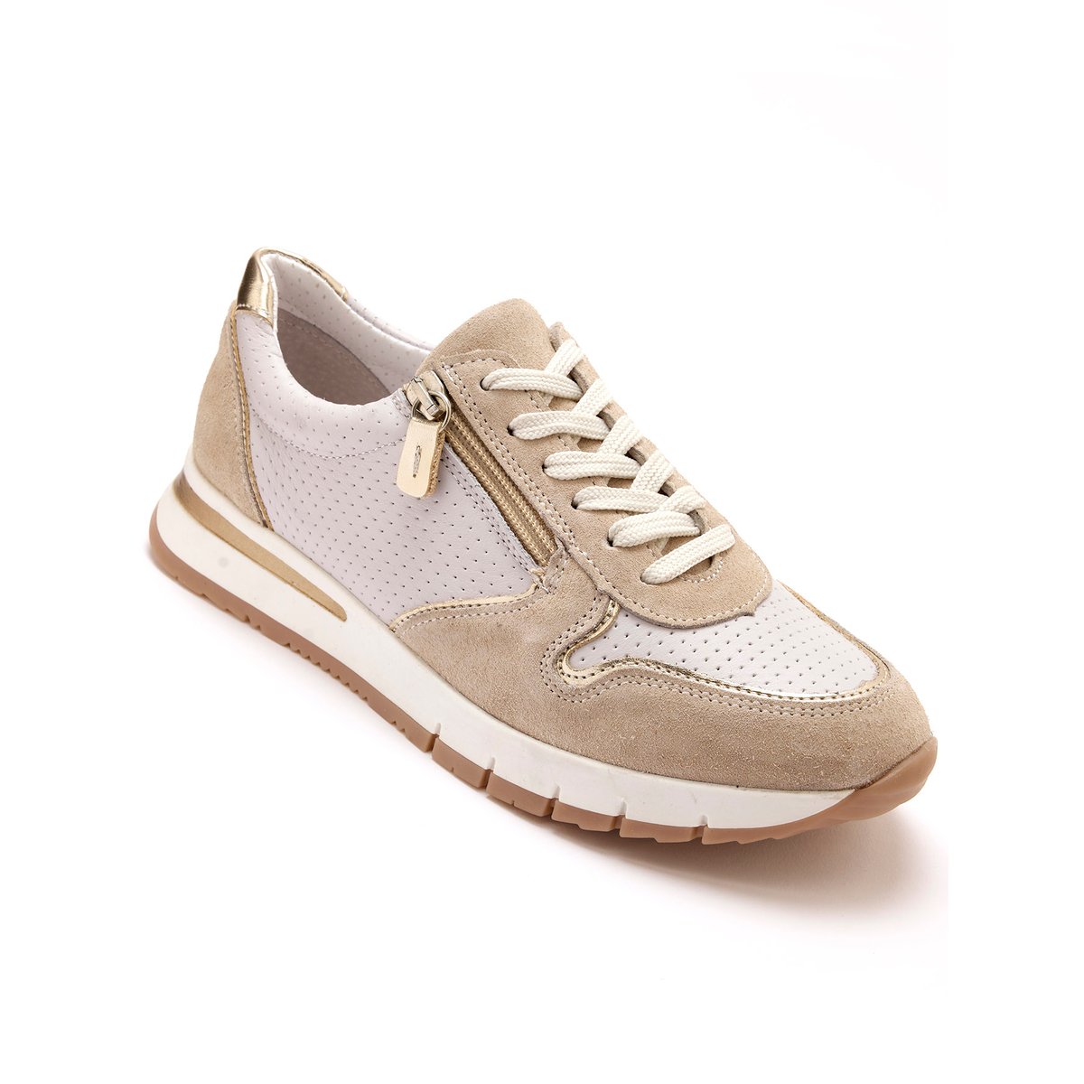Baskets fantaisie avec zip et lacets beige/doré, PEDICONFORT