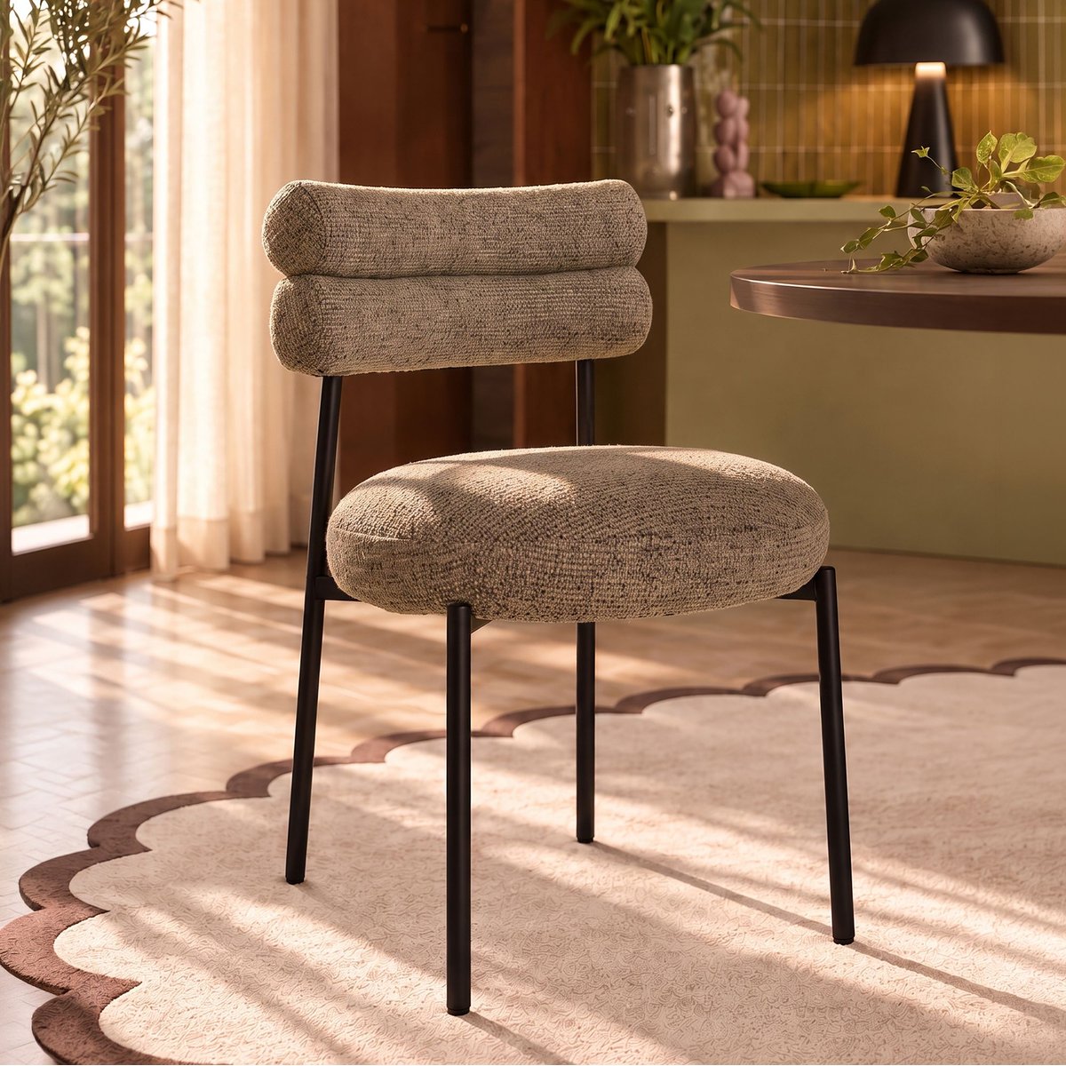 Table extensible 180/220cm avec 6 chaises en tweed GINA moka, NOW'S HOME