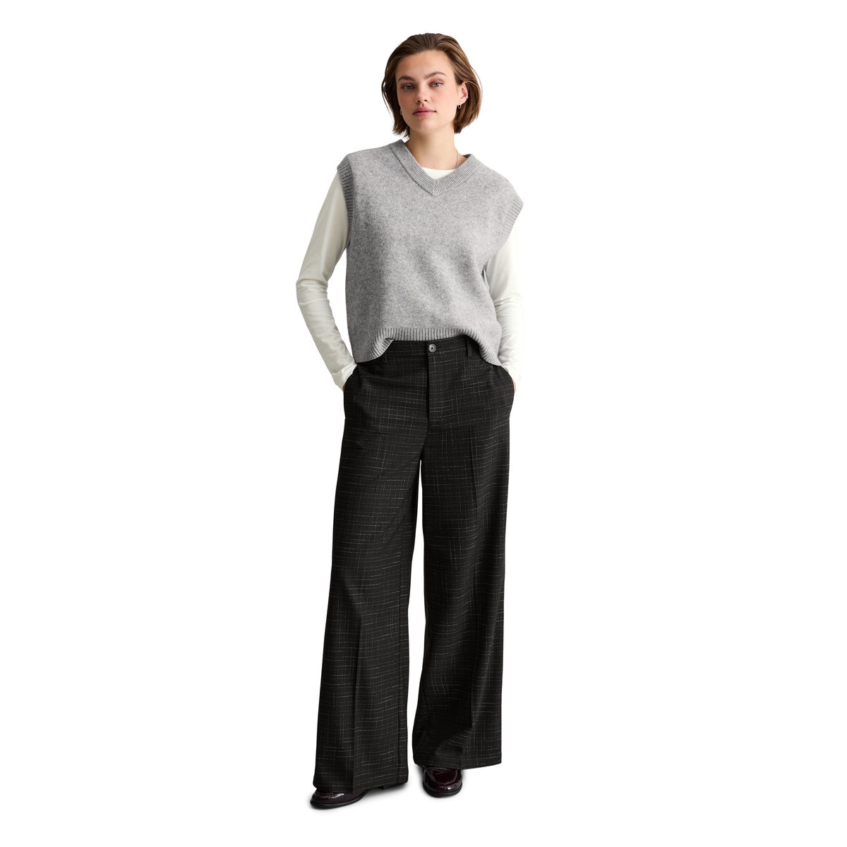 Pantalon sur mesure à carreaux en mélange polyester-viscose noir, MARC O’POLO DENIM