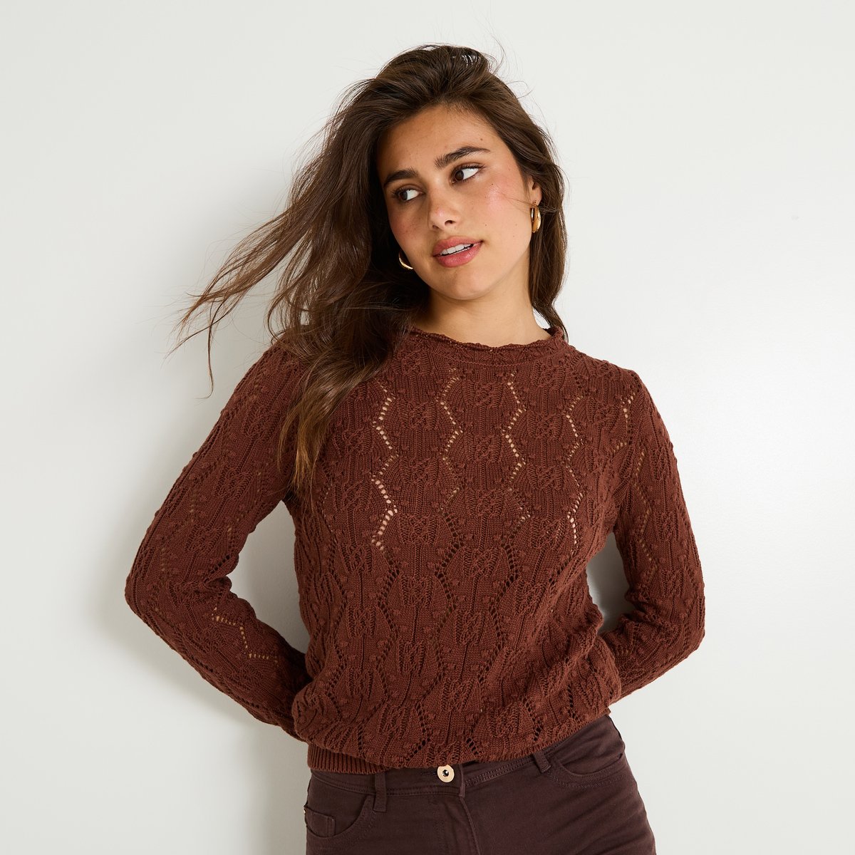 Pull col rond marron, GRAIN DE MALICE