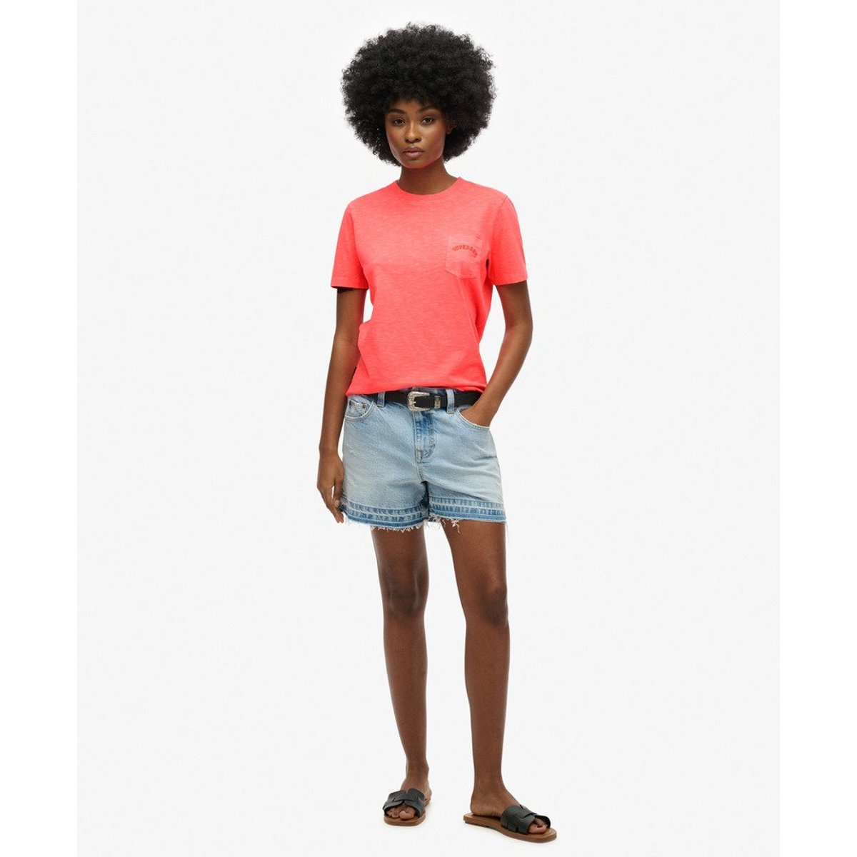 T-shirt à poche et logo Garment Dye Essential corail épicé, SUPERDRY