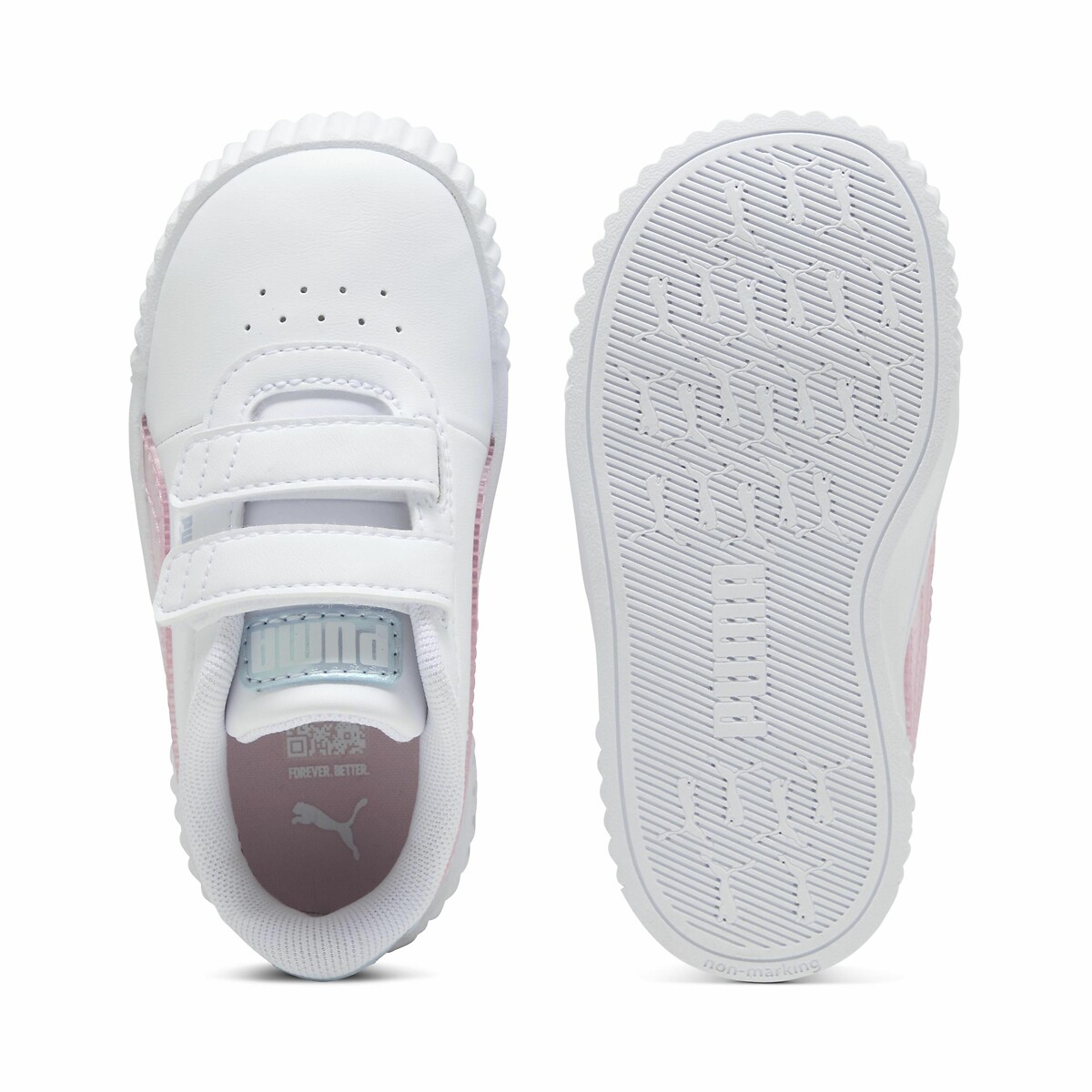Kids Carina 3.0 Blurry Dreams Trainers in Leather white/pink, PUMA