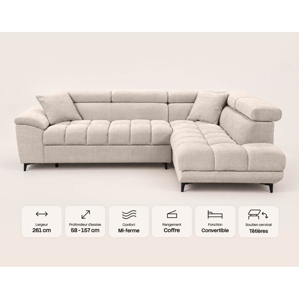 Canapé d'Angle Convertible 5 places - CAMILLE beige, BEST MOBILIER