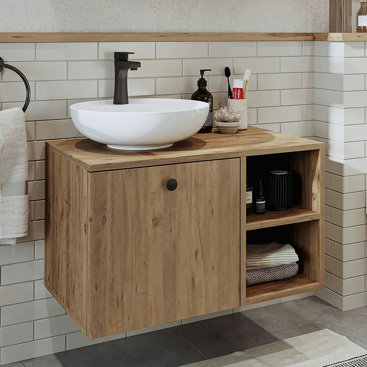 Meuble sous vasque + vasque ronde TIMA pin, PIER IMPORT