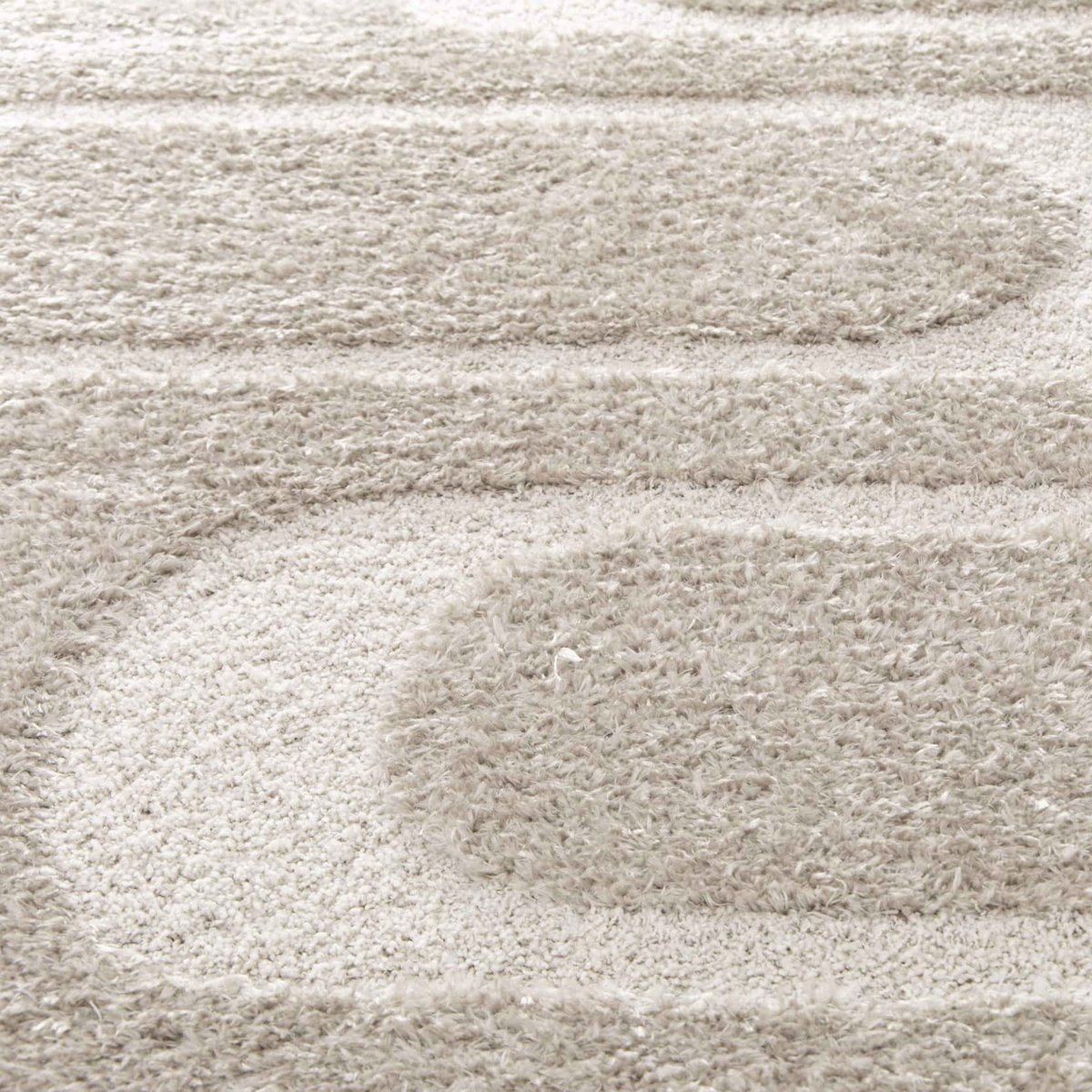 Tapis shaggy rectangulaire en polyester recyclé motif géométrique à poils longs, ZIGGY taupe, OVIALA