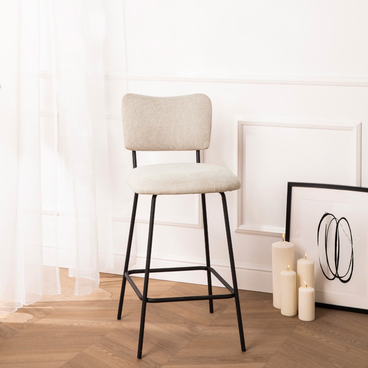 Lot de 2 chaises de bar en tissu et métal H65cm- VANDER beige, DRAWER