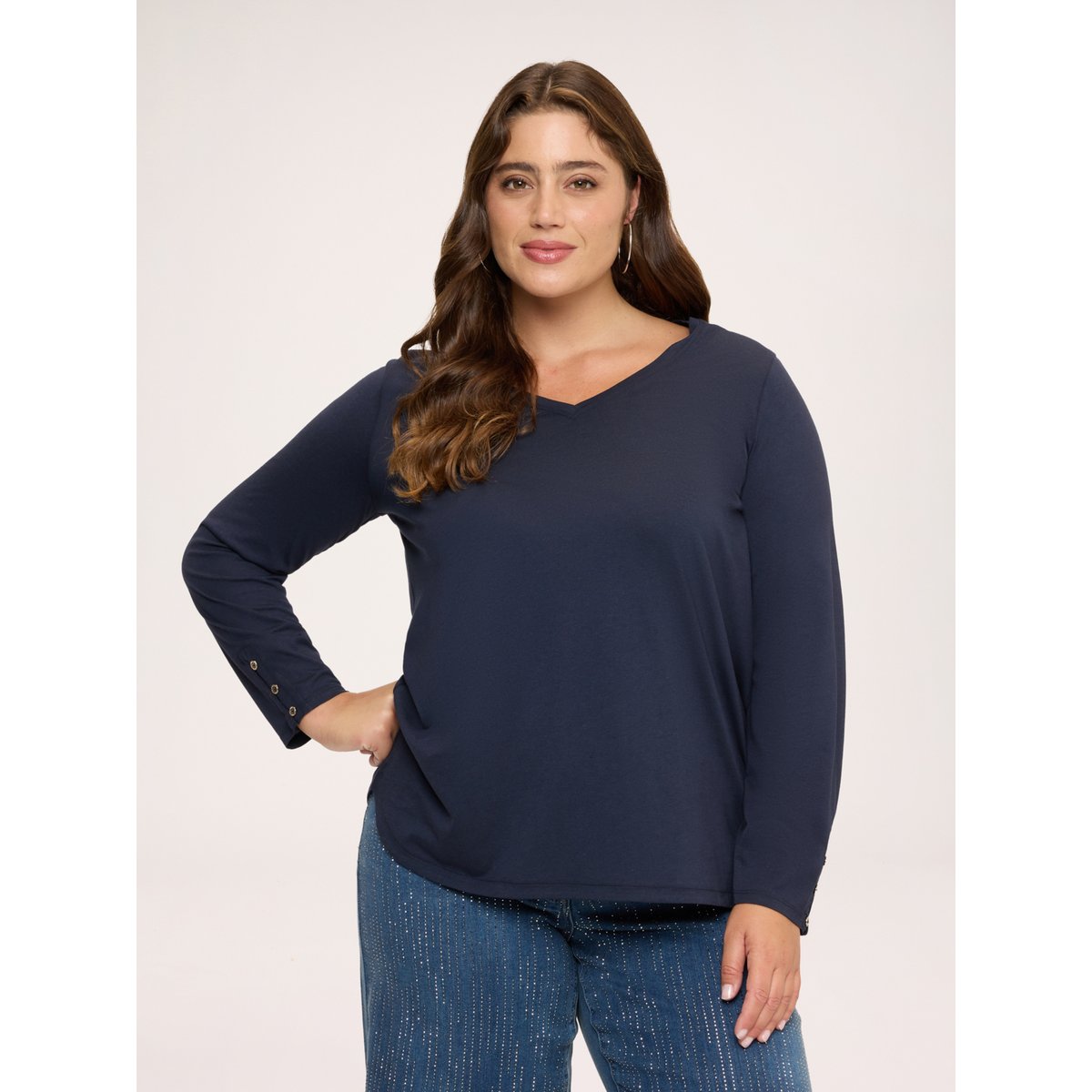 T-shirt avec petits boutons aux poignets bleu, FIORELLA RUBINO