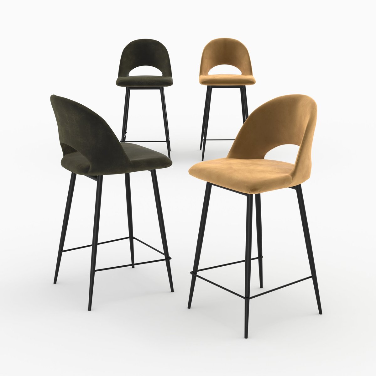 Pack 4 chaises pour îlot central en velours 65 cm - PÉNÉLOPE vert et jaune, MAISON PAVANE