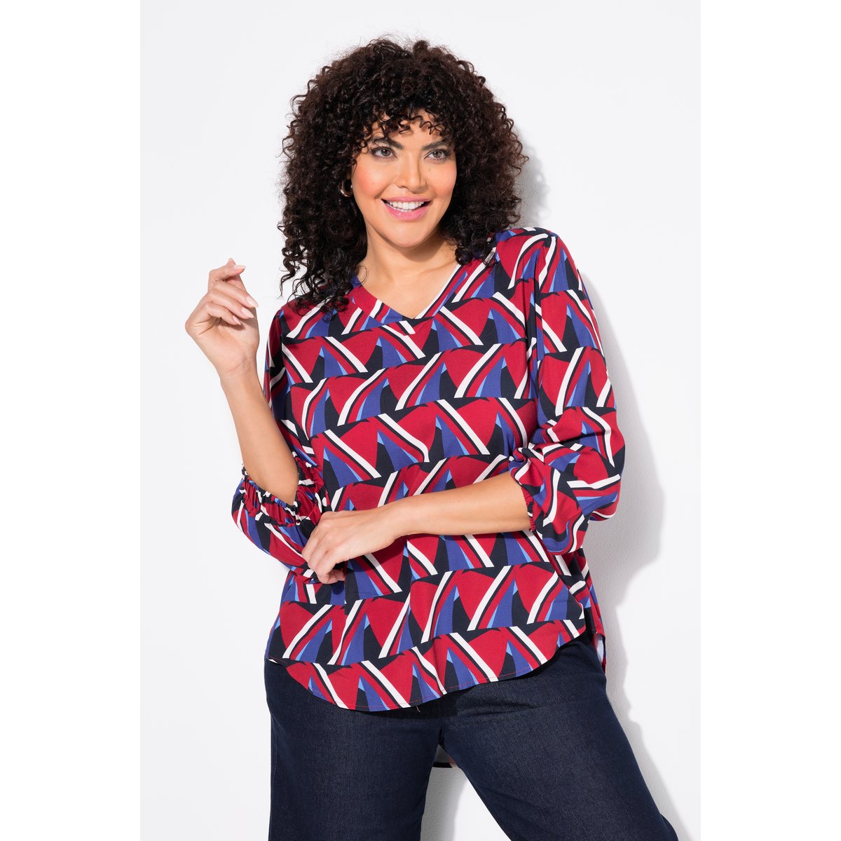 Blouse imprimé graphique rouge rubis, ULLA POPKEN