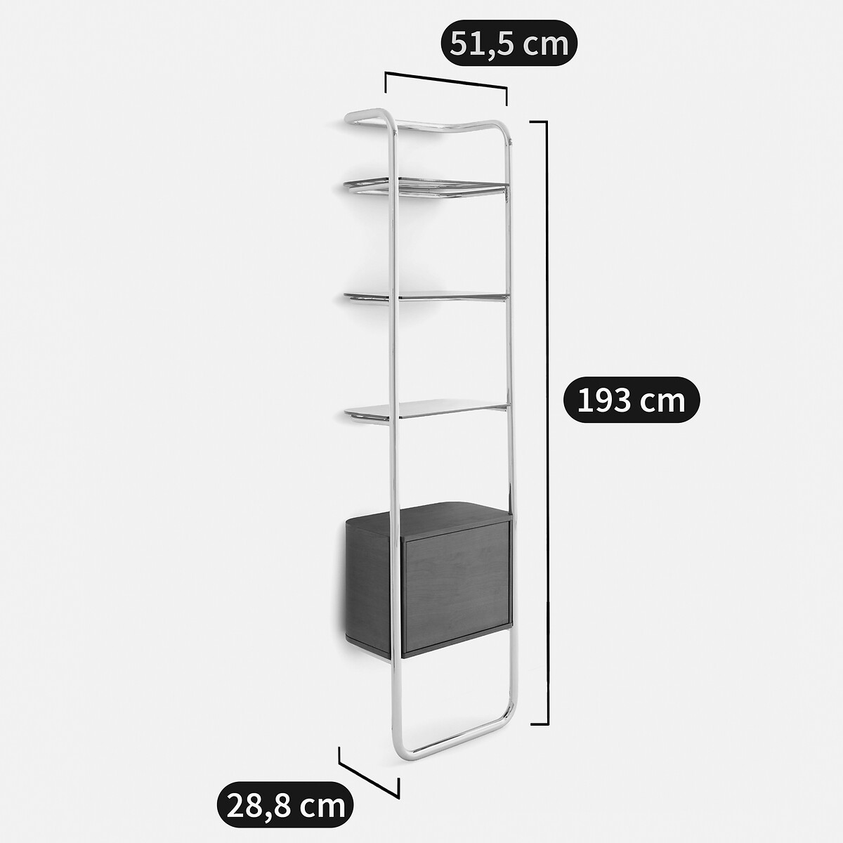 Étagère murale avec caisson 1 porte, en métal acier chromé, GIORGIO coloris noyer/chrome, LA REDOUTE INTERIEURS