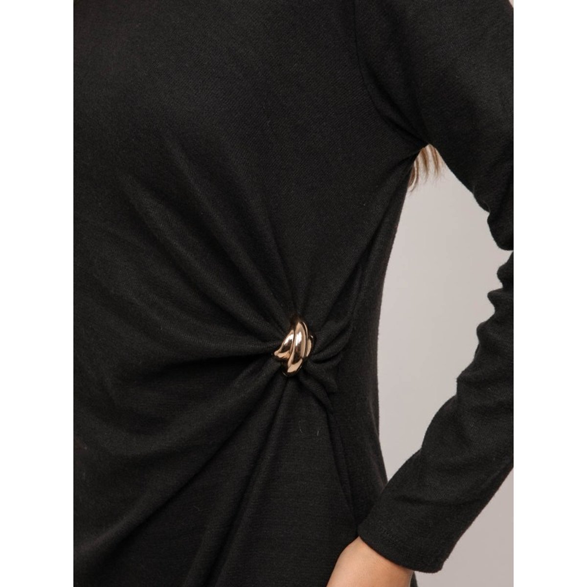 Robe Longue Maille Douce Drapé Ilarisse noir, DONA LISA