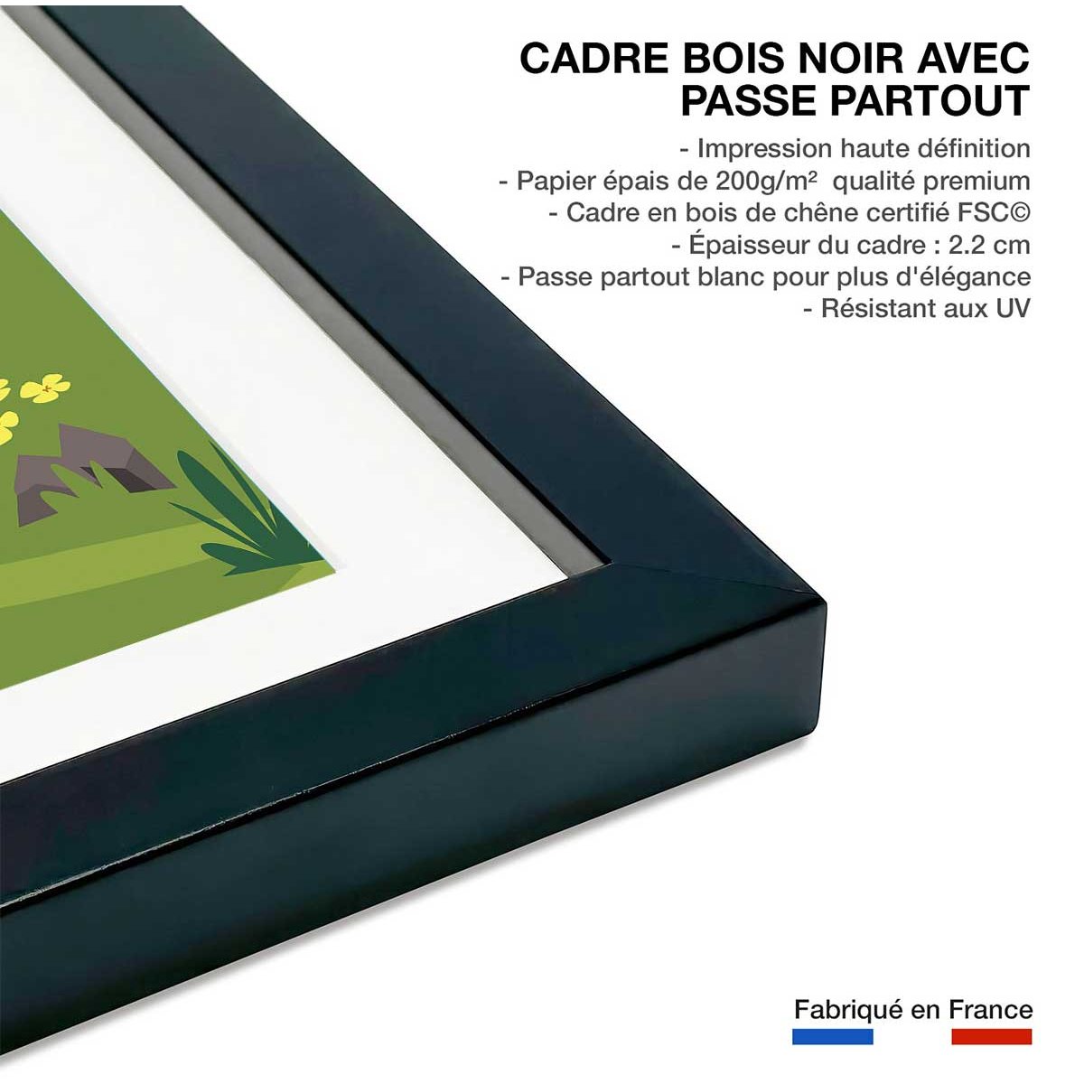 Poster retro savoie ou bien ! affiche + cadre en bois - noir, HEXOA