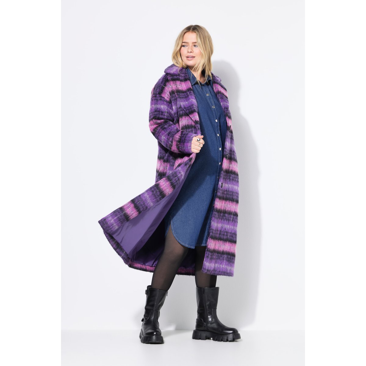 Manteau oversize à carreaux. Manches longues violet, STUDIO UNTOLD