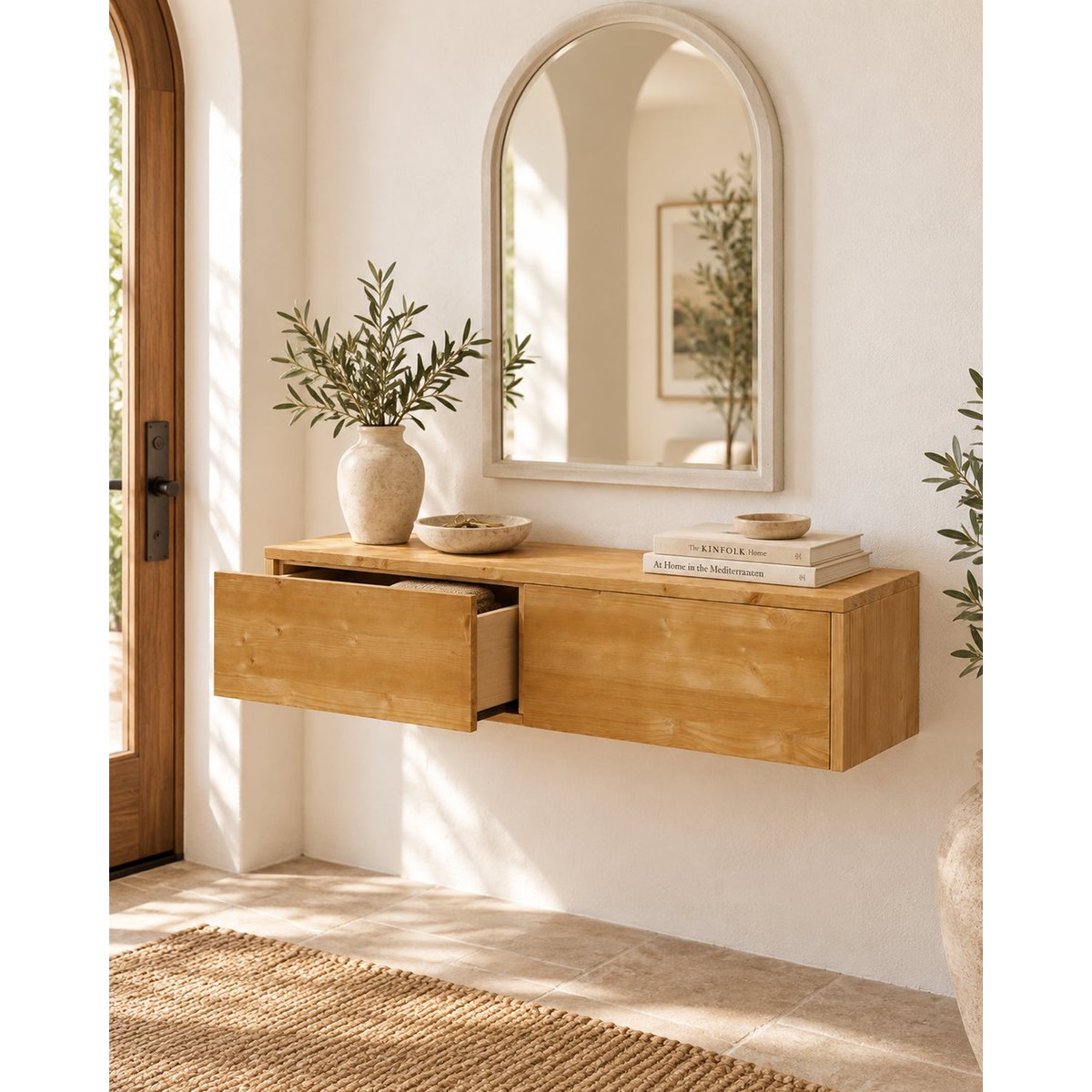 Console d'entrée suspendue en bois marron clair désert, HANNUN