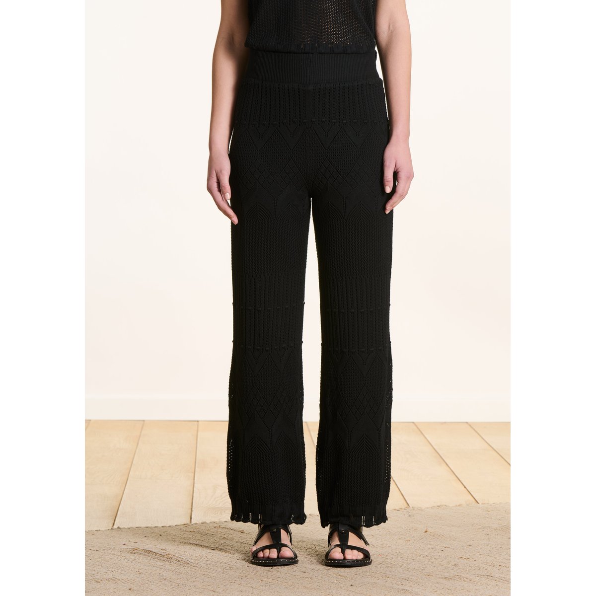 Pantalon en maille pointelle doublé noir, LA FEE MARABOUTEE