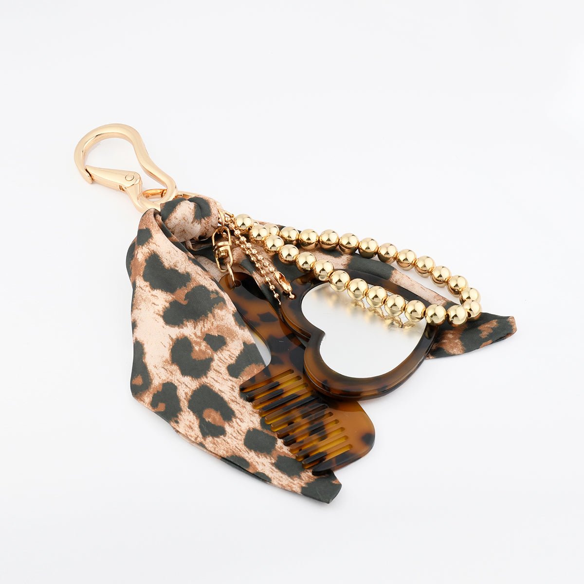 Porte-clés grigri foulard motif léopard et peigne marron, BALABOOSTE