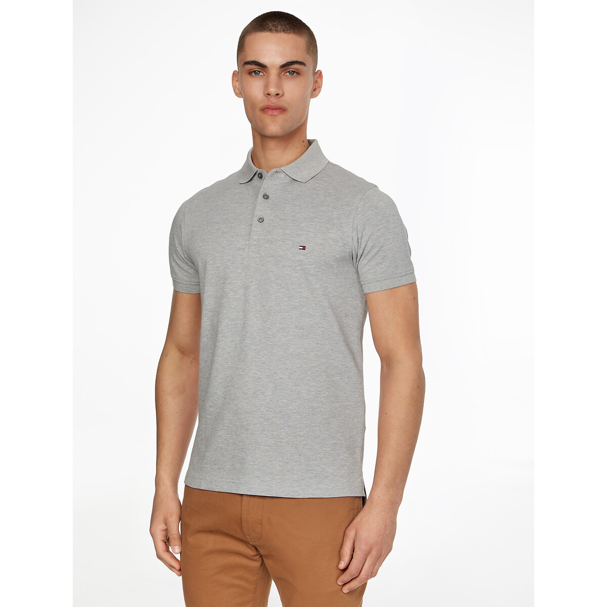 Polo slim maglia piqué stretch grigio chiné , TOMMY HILFIGER