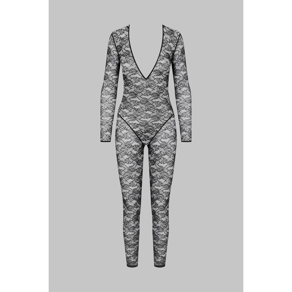 Catsuit manches longues Col V FLASHBACK noir, MAISON CLOSE