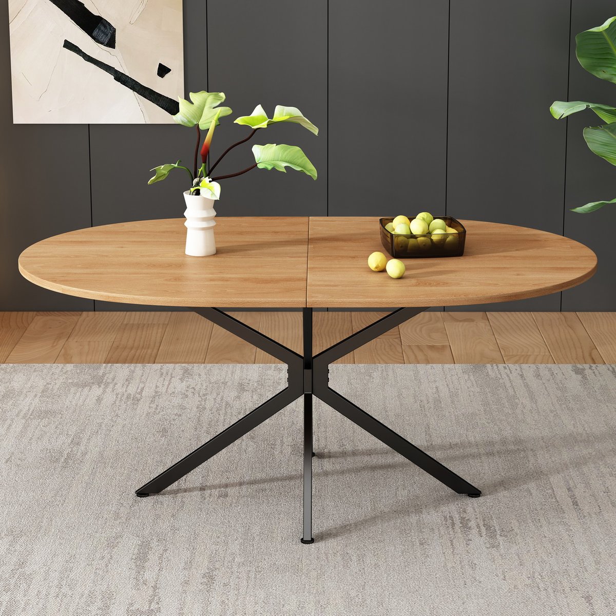Table à manger ovale 4 à 6 personnes style industriel, LONDON imitation chêne, MEUBLES COSY