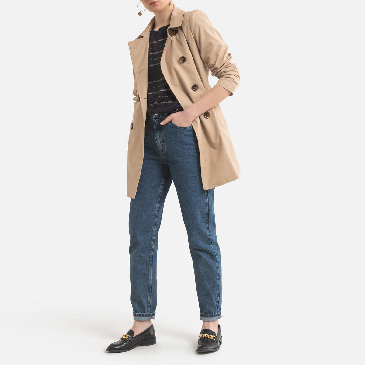 Buttoned Trench Coat with Tie-Waist beige, ONLY