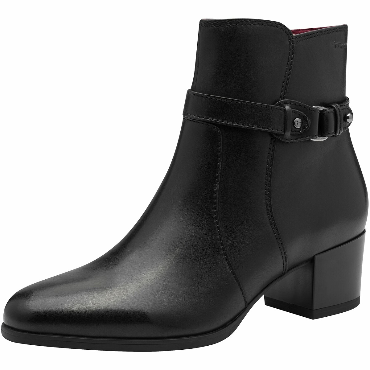 Bottines à talon en cuir noir, TAMARIS