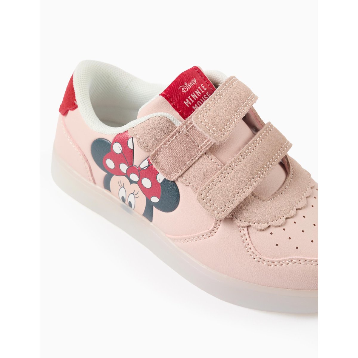 Baskets bi-matière lumineuses avec Minnie rose clair, ZIPPY