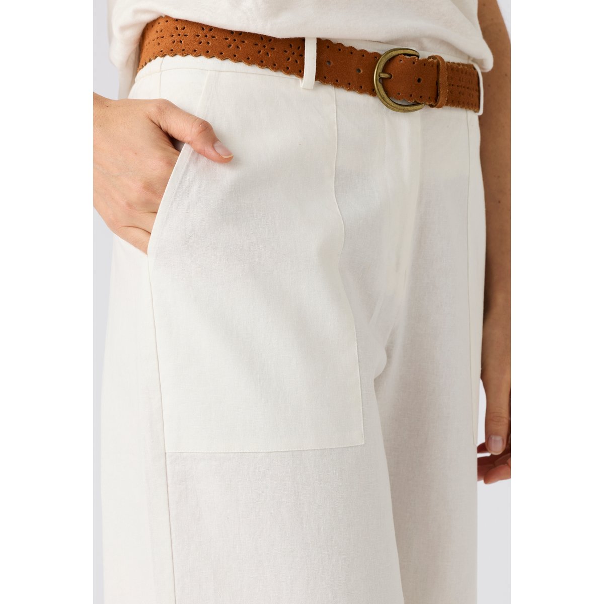 Pantalon mélange lin et coton blanc, DAMART