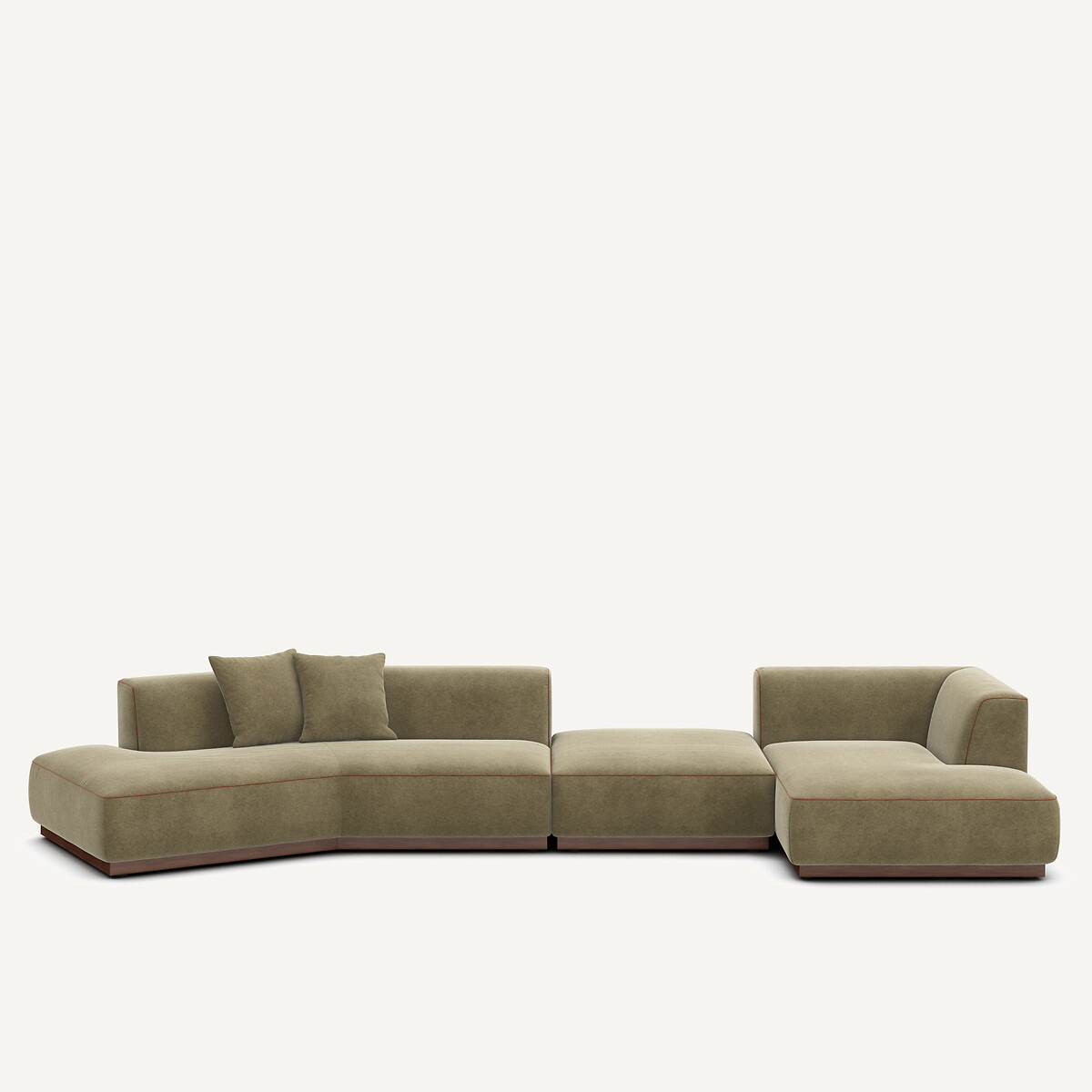 Canapé d'angle droit ouvert avec repose-pieds en velours de lin, JACOPO tilleul, AM.PM