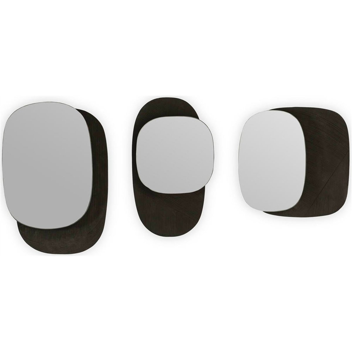 Lot de 3 miroirs en bois de manguier noir, RECOLLECTION