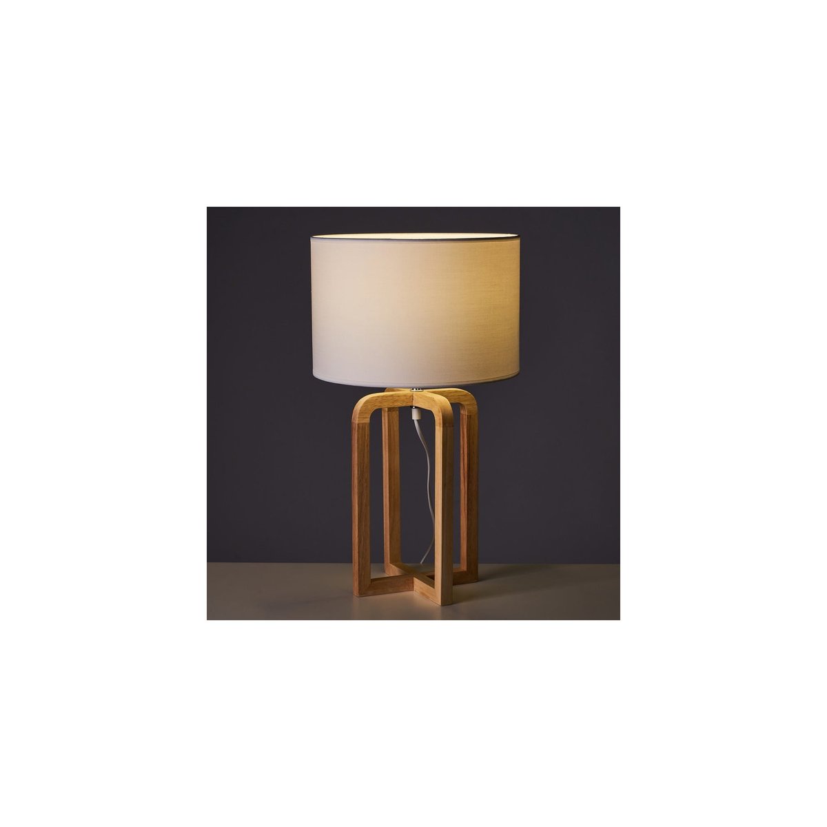 Lampe à poser chêne et abat-jour blanc - 30x30x52cm bois, WADIGA