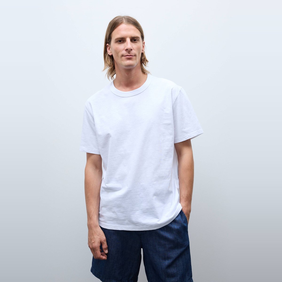 T-shirt manches courtes en coton slub BIO GOTS blanc, MONOPRIX