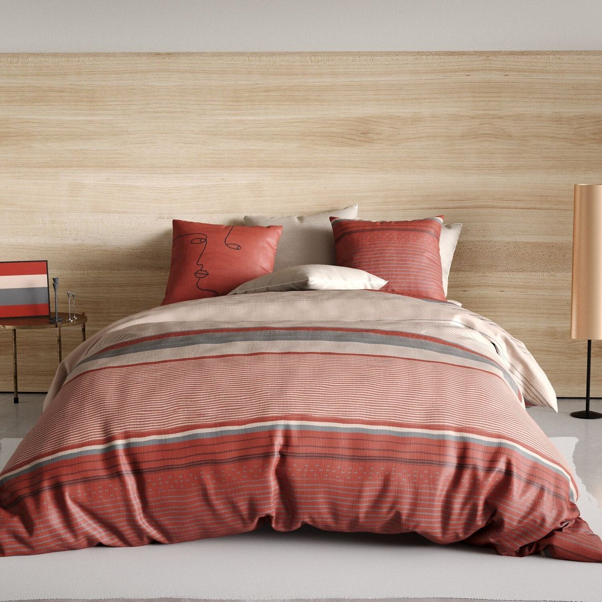 Parure housse de couette 100% coton 71fils hana rouge, ATELIER DU COTON