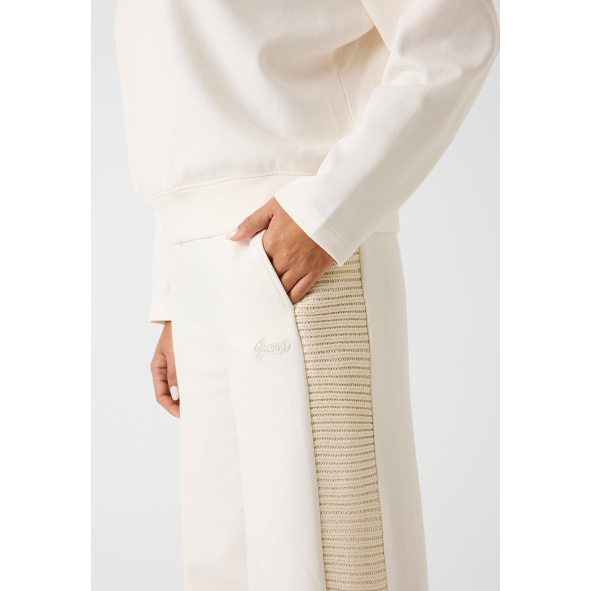 Pantalon Survêtement Palazzo Sequin Jambe Large crème, GUESS