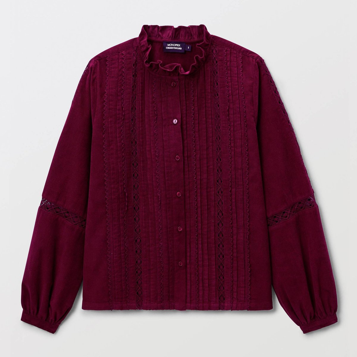 Blouse velours à détails en coton BIO GOTS porto, MONOPRIX