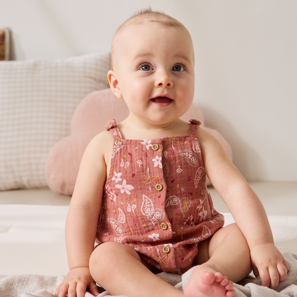Barboteuse bébé en gaze de coton Arizona terracotta, PETIT BEGUIN